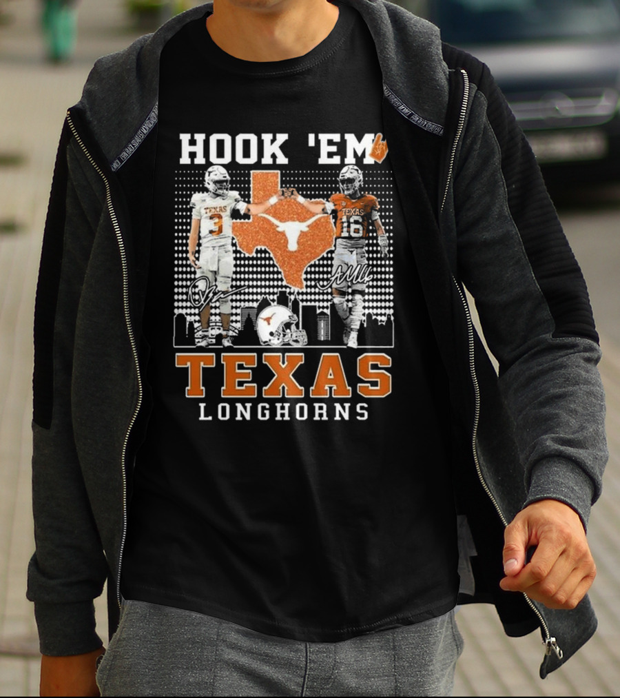 Hook 'Em Texas Longhorns Jordan Whittington Arch Manning Signatures T-Shirt