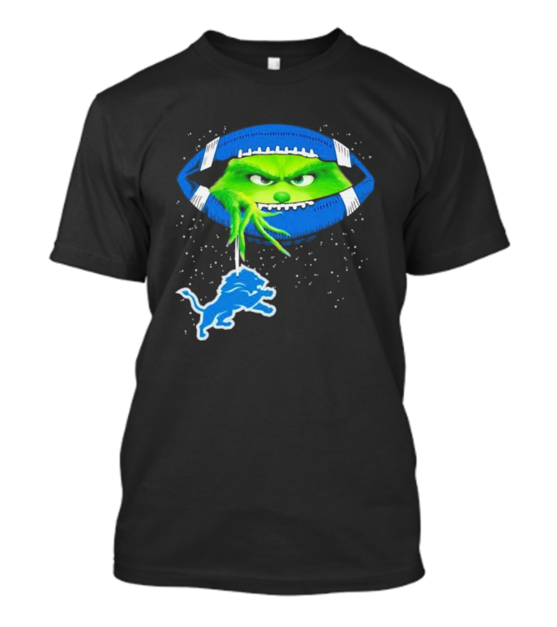 Grinch Holding Detroit Lions Logo Inside Football Christmas T-Shirt
