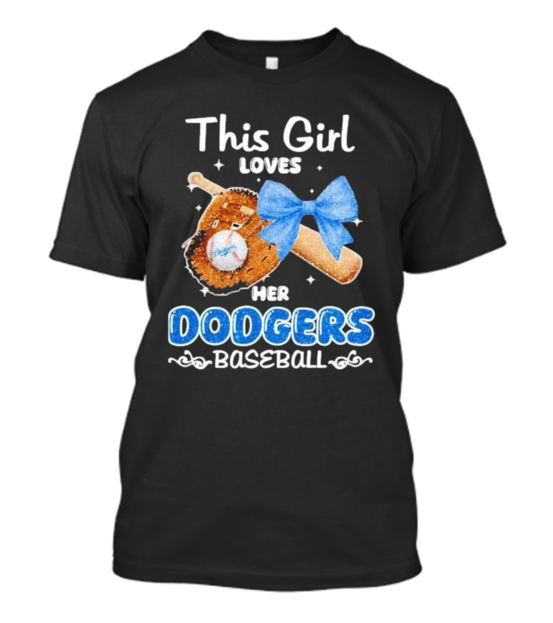 This Girl Loves Her Dodgers Baseball Bat Glove Bow T-Shirt