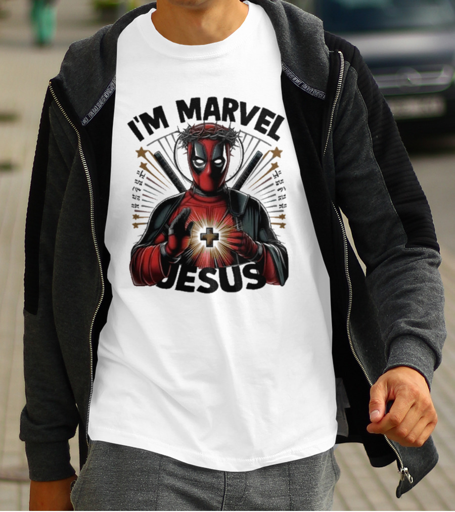 I'm Marvel Jesus Deadpool With Cross Halo And Swords T-Shirt
