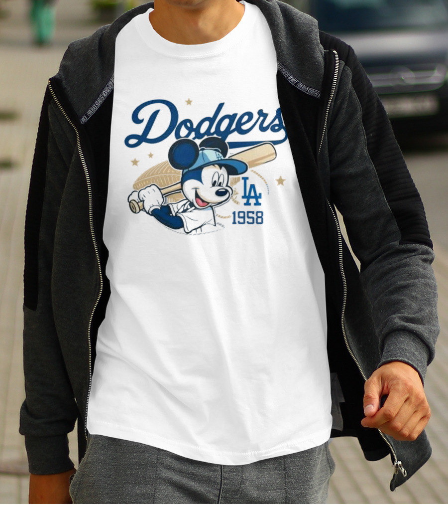 Mickey Mouse Dodgers LA 1958 Baseball MLB Team Retro Fashion T-Shirt