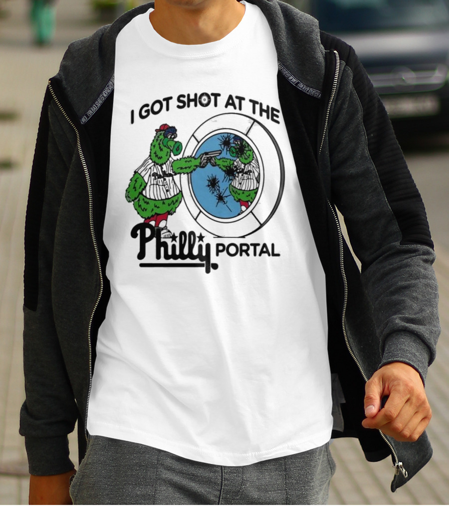I Got Shot At The Philly Portal With Phillie Phanatic And Reflective Mirror Image T-Shirt