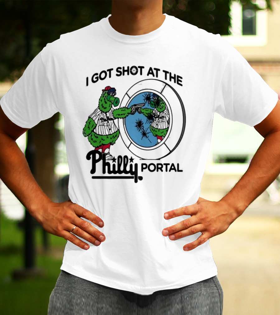 I Got Shot At The Philly Portal With Phillie Phanatic And Reflective Mirror Image T-Shirt