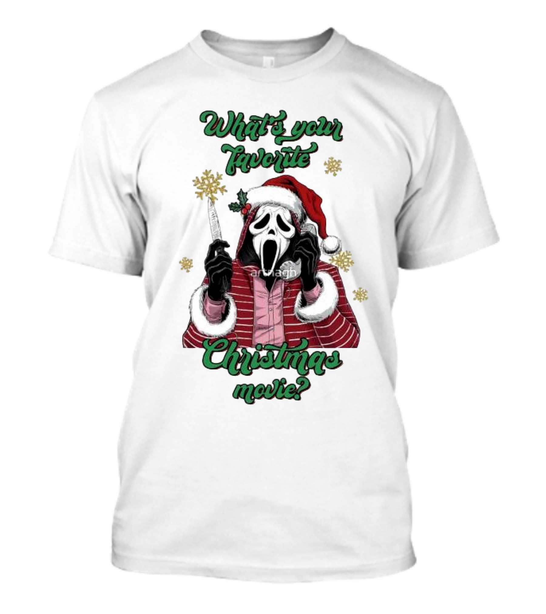 What’s Your Favorite Christmas Movie Santa Skeleton Ghost Face Costume T-Shirt