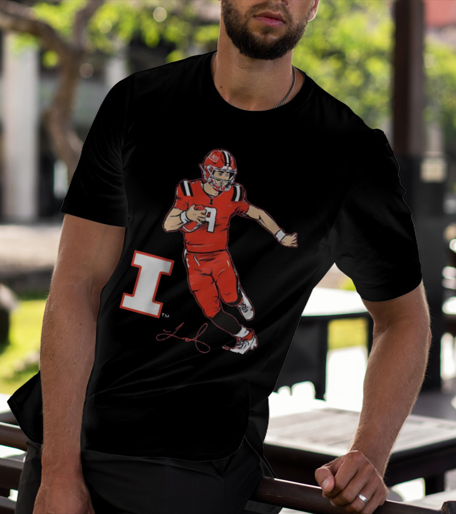 Illinois Football Luke Altmyer Superstar Pose I Logo Signature T-Shirt