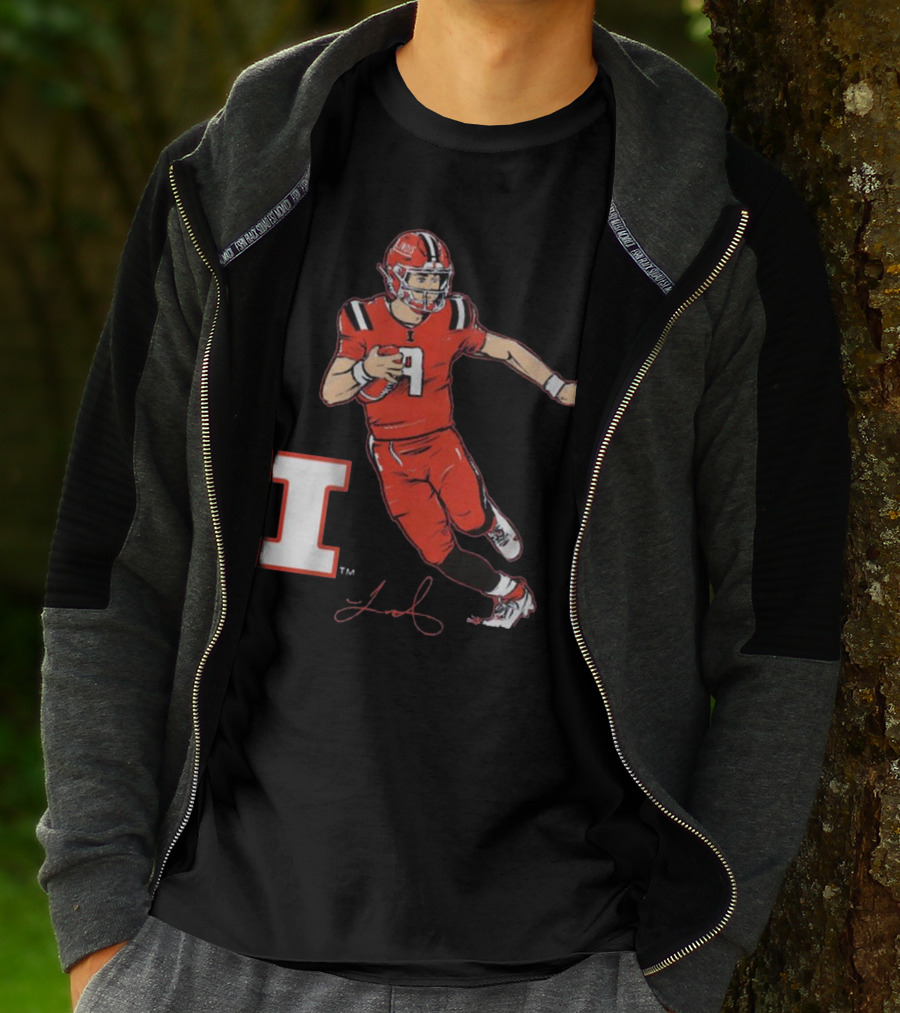 Illinois Football Luke Altmyer Superstar Pose I Logo Signature T-Shirt