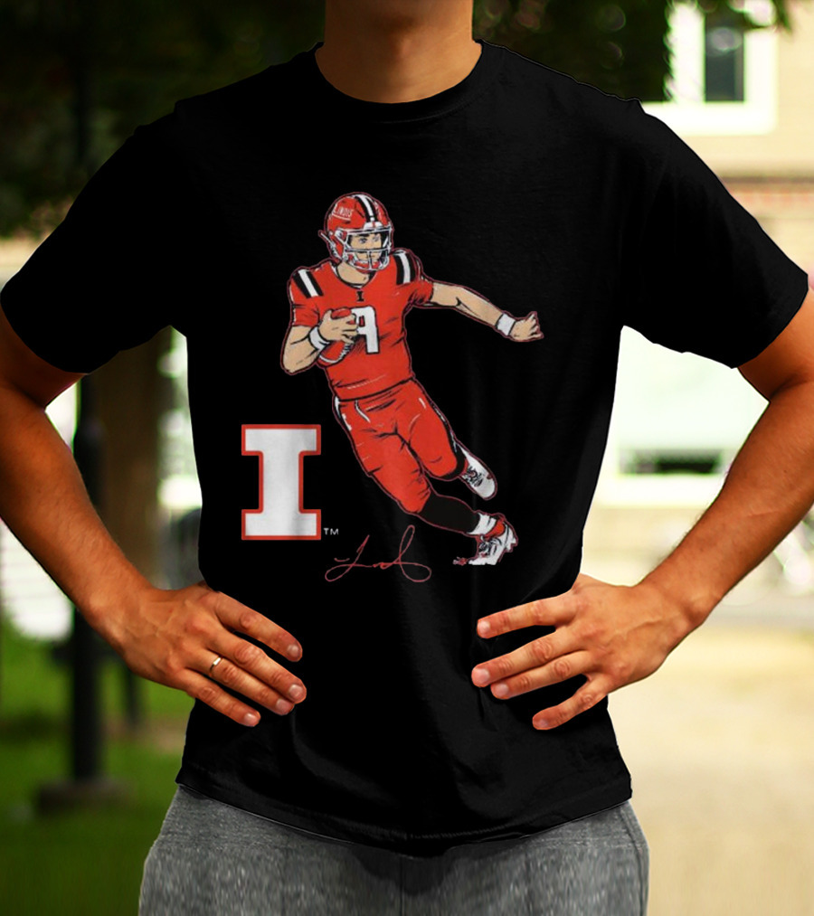 Illinois Football Luke Altmyer Superstar Pose I Logo Signature T-Shirt