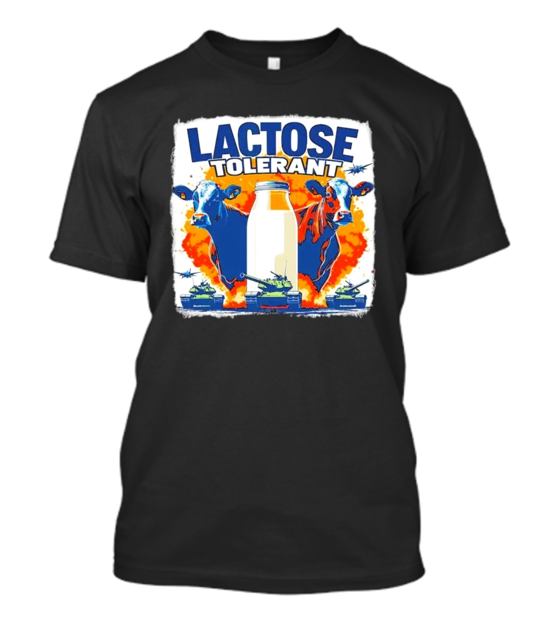 LACTOSE TOLERANT Milk Defense With Cows And Tanks T-Shirt