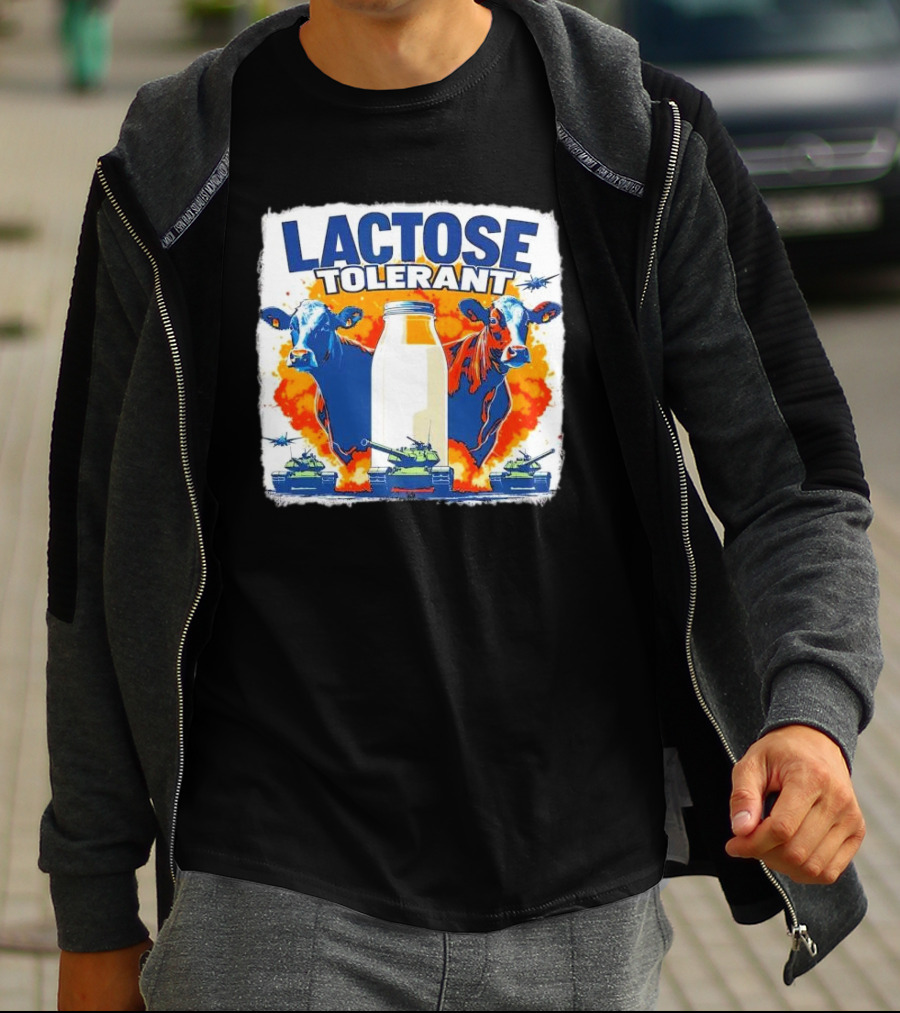 LACTOSE TOLERANT Milk Defense With Cows And Tanks T-Shirt