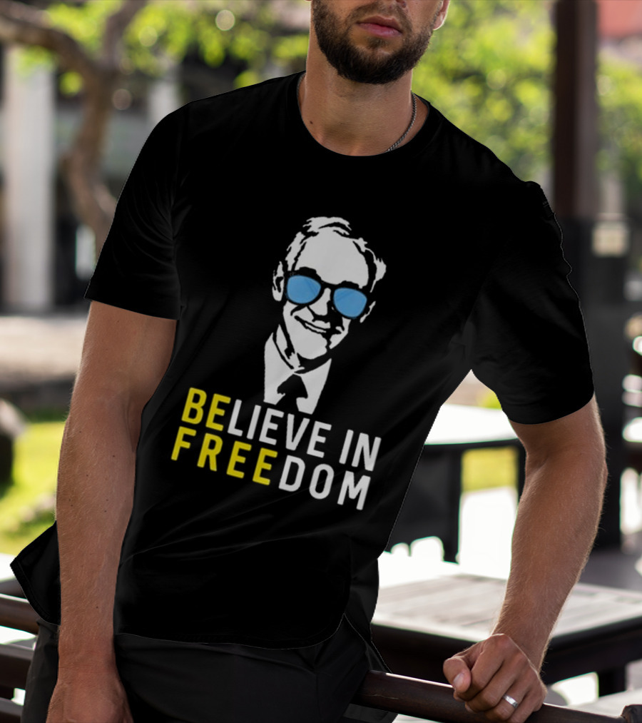Believe In Freedom Libertarian Ron Paul Blue Sunglasses T-Shirt