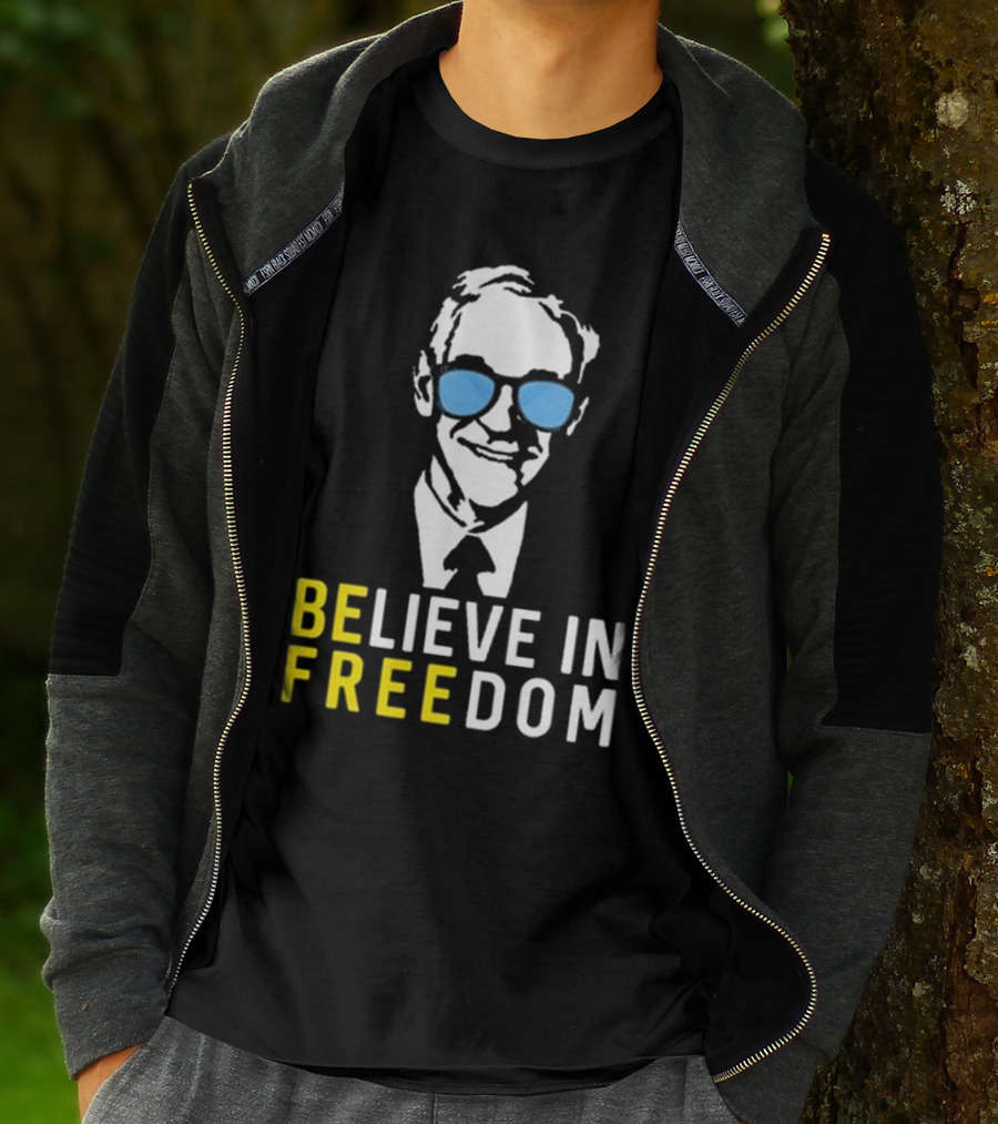 Believe In Freedom Libertarian Ron Paul Blue Sunglasses T-Shirt