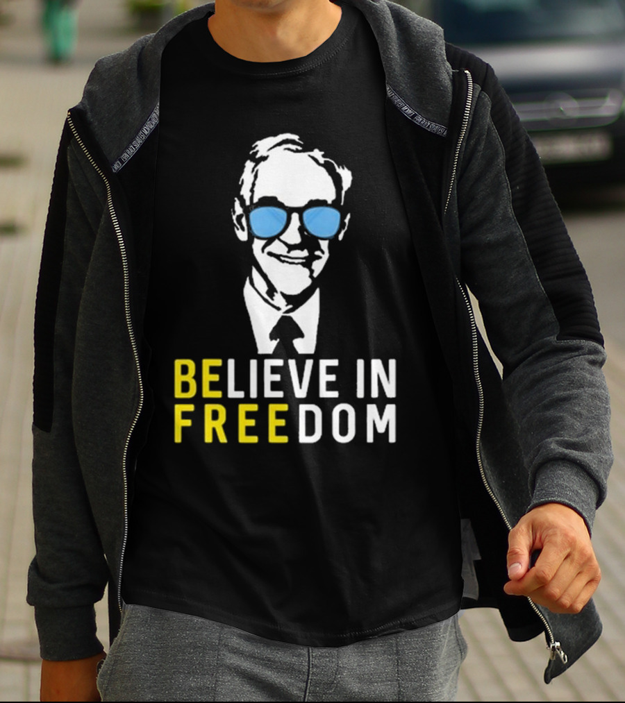 Believe In Freedom Libertarian Ron Paul Blue Sunglasses T-Shirt