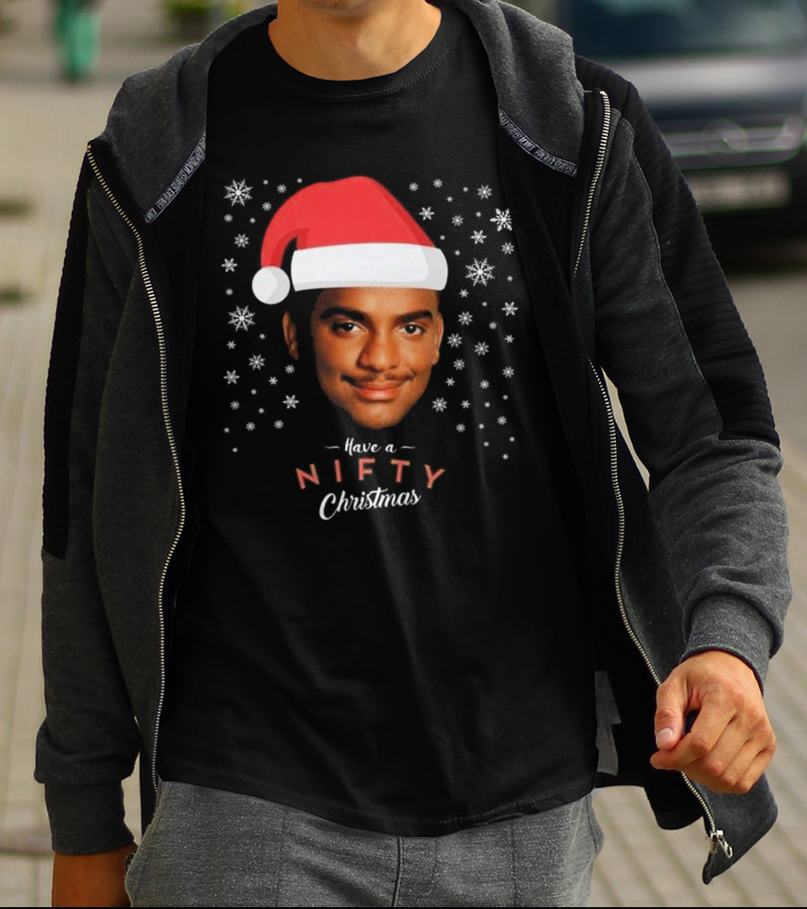 Carlton Banks Have A Nifty Christmas Fresh Prince Santa Hat Snowflakes T-Shirt