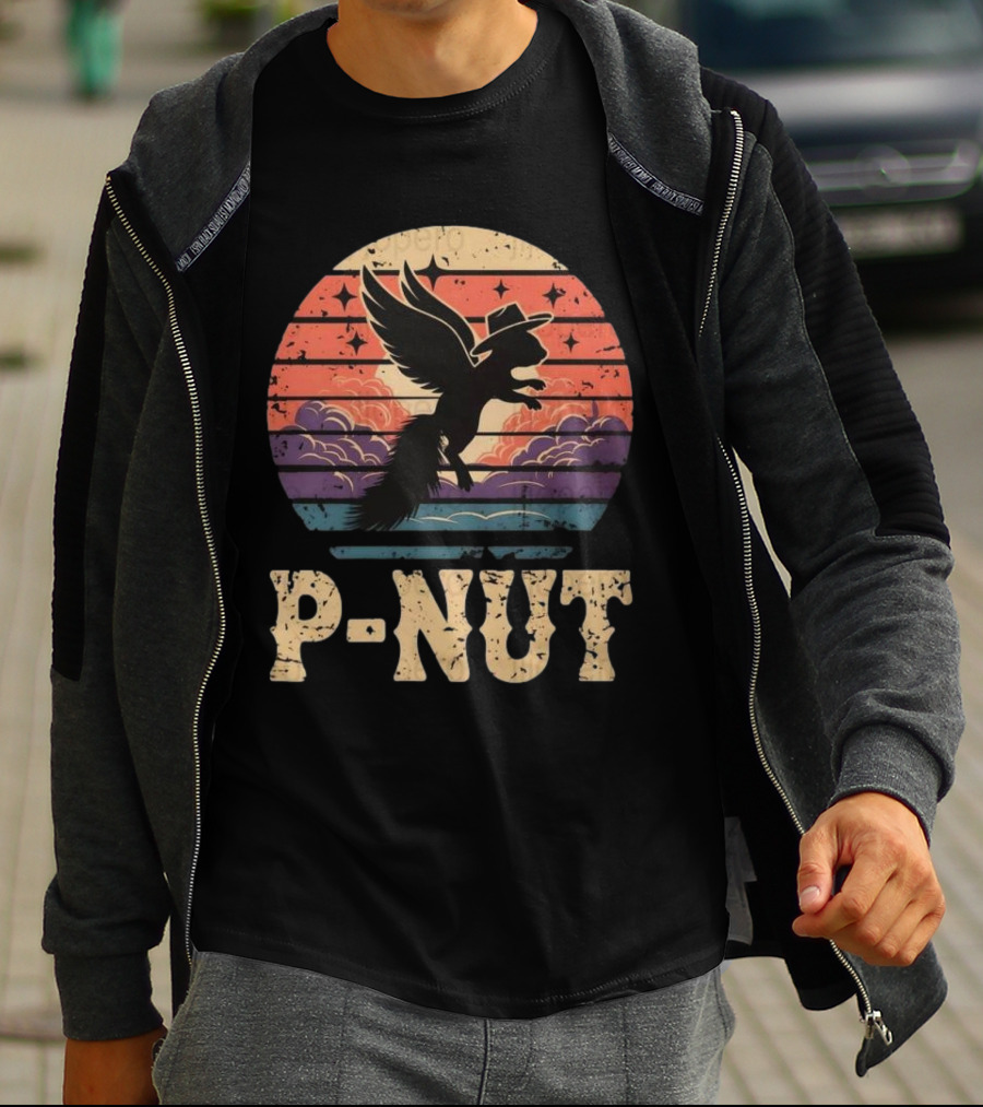 P-Nut Flying Squirrel In Hat With Sunset Sky Justice For Peanut T-Shirt