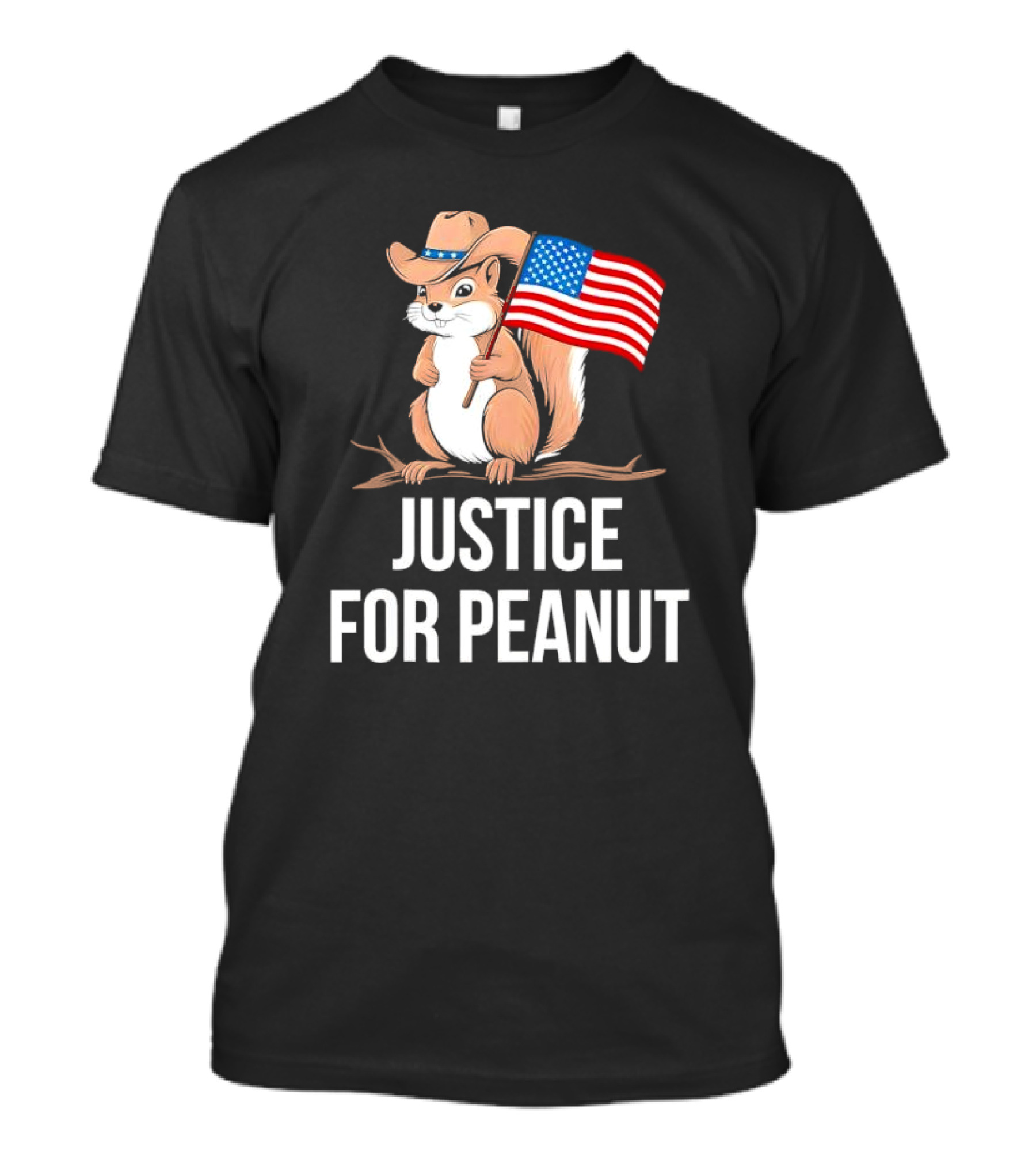 Justice For Peanut Squirrel Holding US Flag In Cowboy Hat T-Shirt