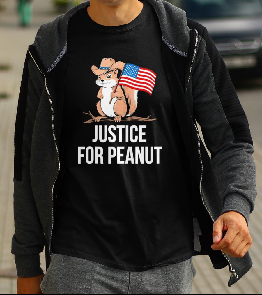 Justice For Peanut Squirrel Holding US Flag In Cowboy Hat T-Shirt