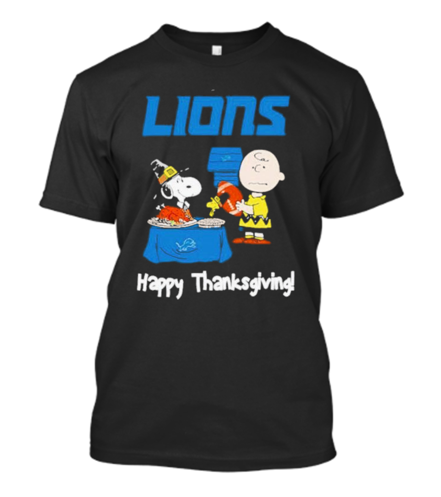 Lions Peanuts Charlie Brown Snoopy Happy Thanksgiving Football Feast T-Shirt
