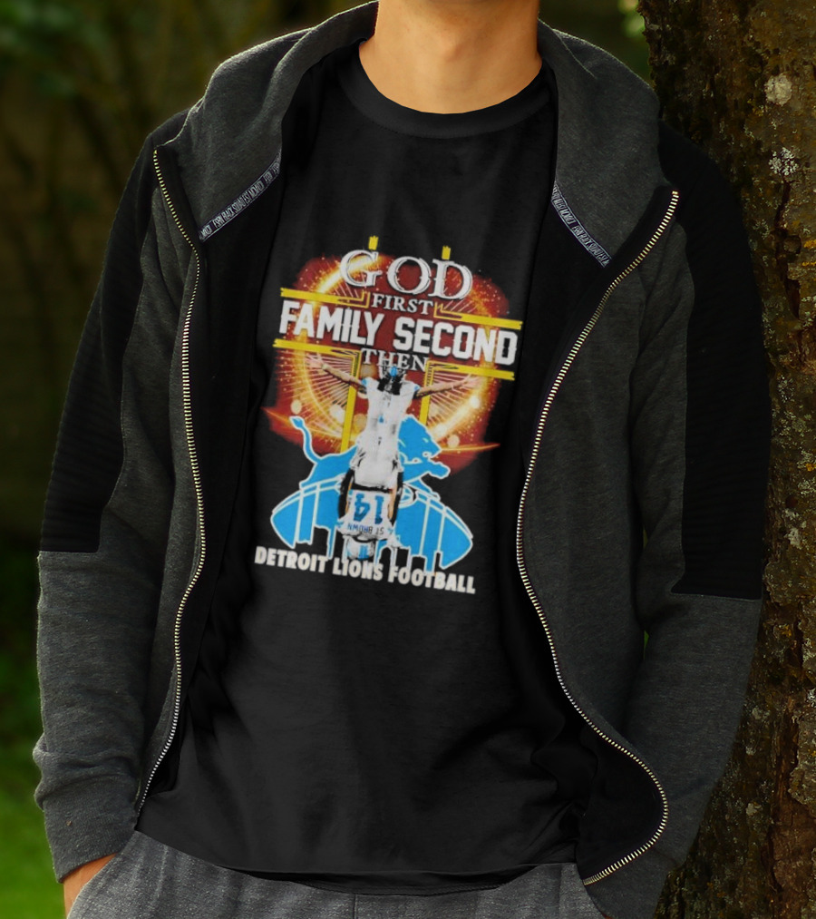 God First Family Second Detroit Lions Football Amon-Ra St. Brown Headstand T-Shirt