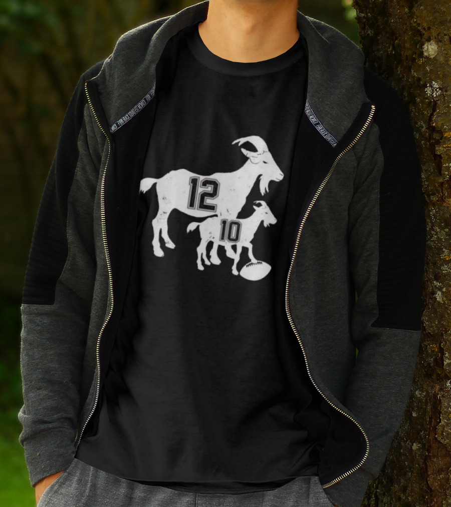 Tom Brady 12 Goat And Drake Maye 10 Baby Goat Football T-Shirt