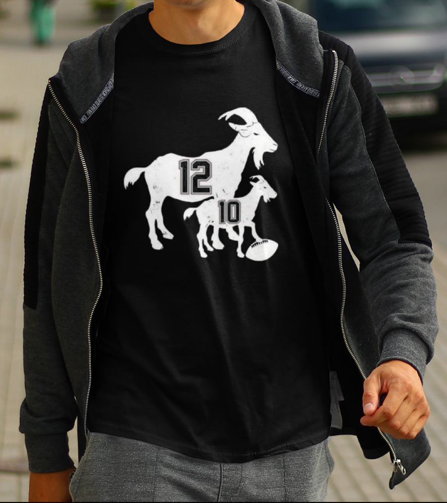Tom Brady 12 Goat And Drake Maye 10 Baby Goat Football T-Shirt