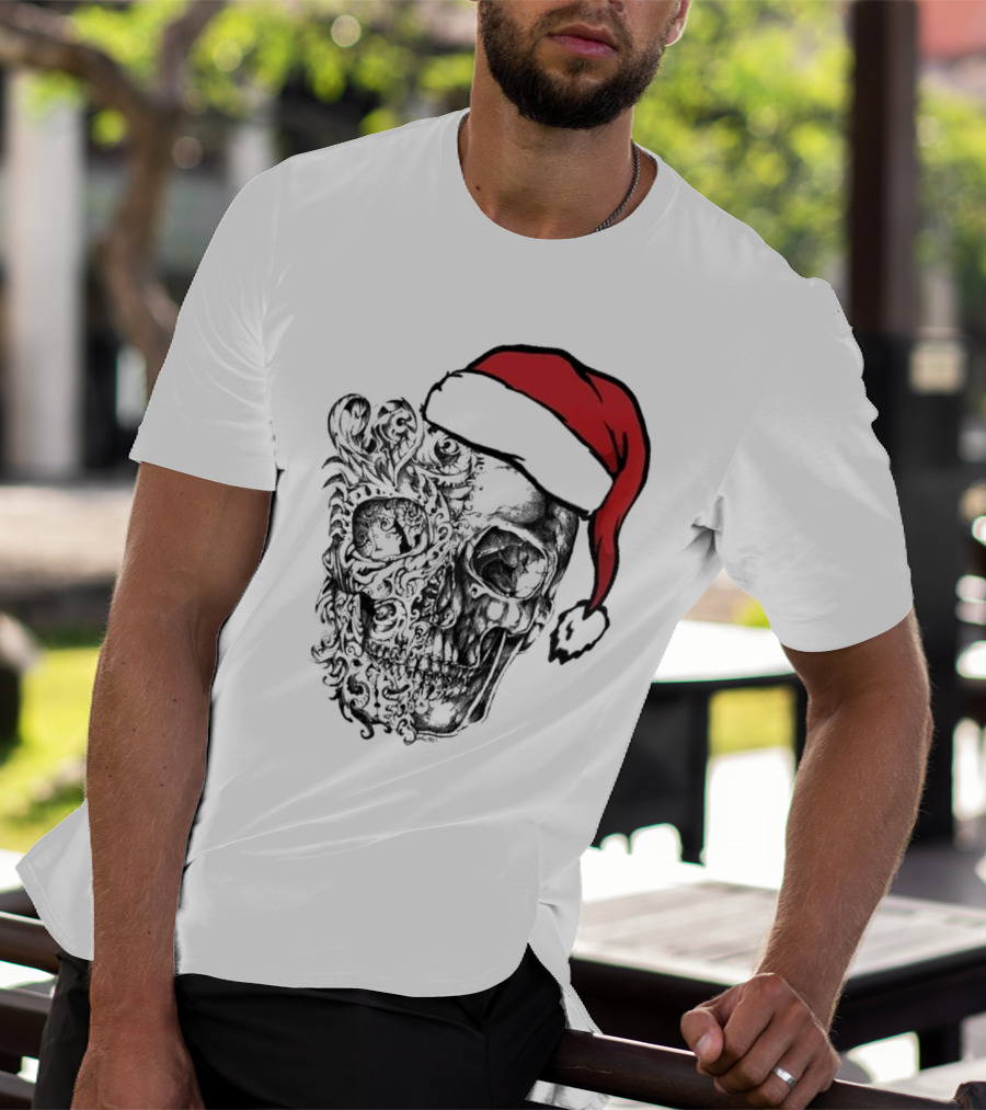 Deck The Halls With Skulls And Bodies Santa Hat Christmas Skull T-Shirt