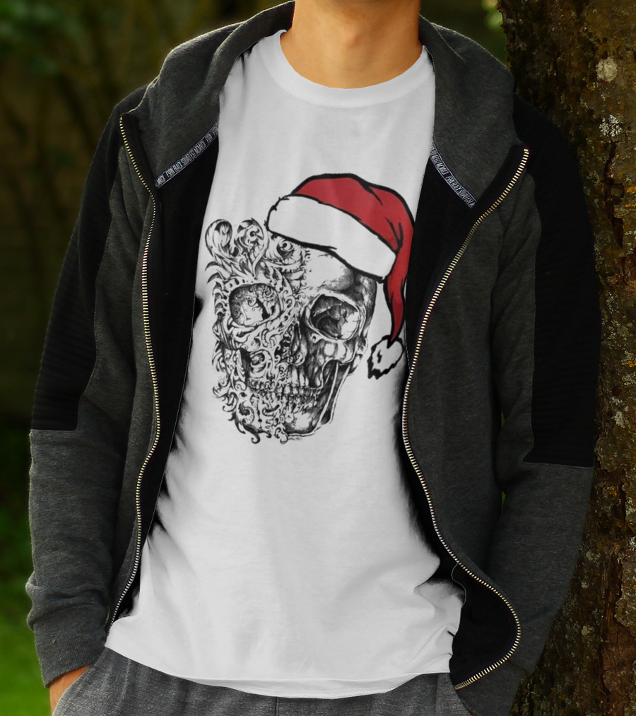 Deck The Halls With Skulls And Bodies Santa Hat Christmas Skull T-Shirt