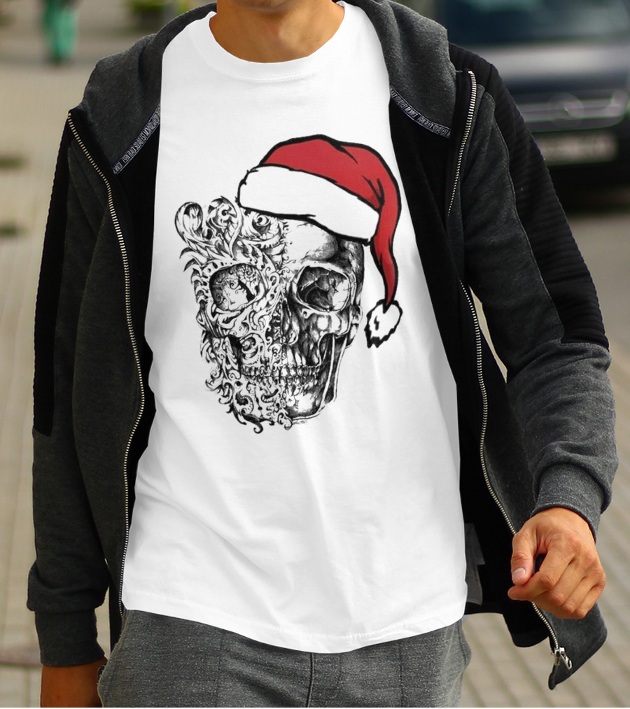 Deck The Halls With Skulls And Bodies Santa Hat Christmas Skull T-Shirt