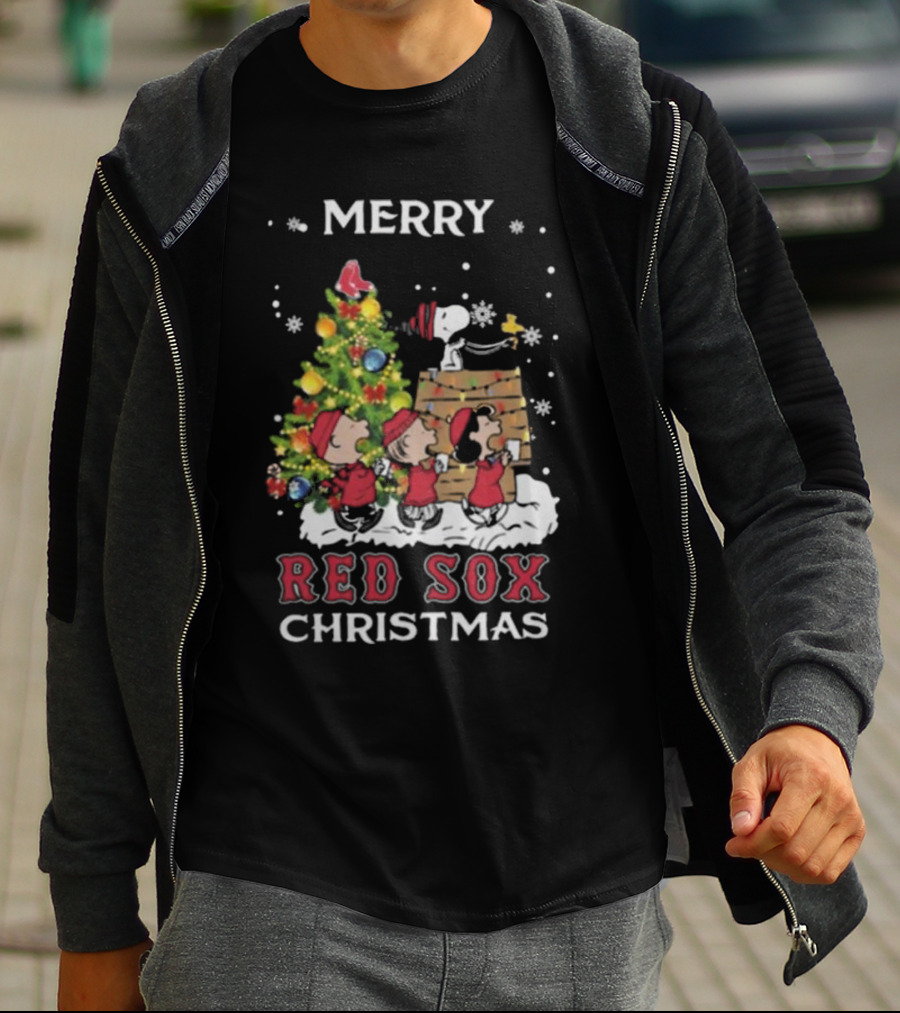 Merry Red Sox Christmas Snoopy And Friends T-Shirt