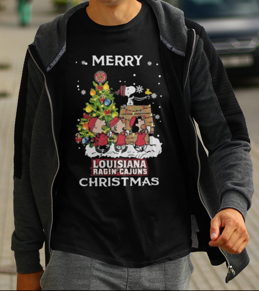 Louisiana Ragin’ Cajuns Snoopy And Friends Merry Christmas T-Shirt