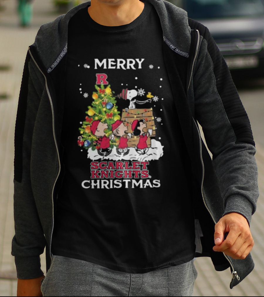 Merry Christmas Rutgers Scarlet Knights Snoopy And Friends T-Shirt