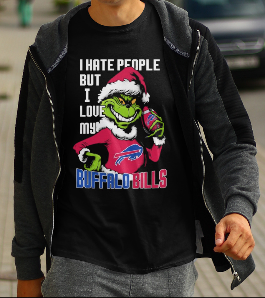 I Hate People But I Love My Buffalo Bills Santa Grinch T-Shirt