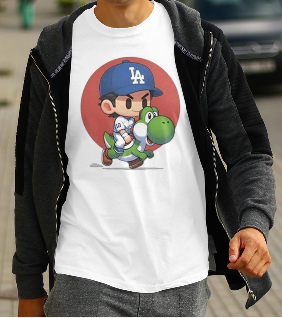 Doyers LA Riding Yoshi Yoshinobu Yamamoto Baseball Character T-Shirt
