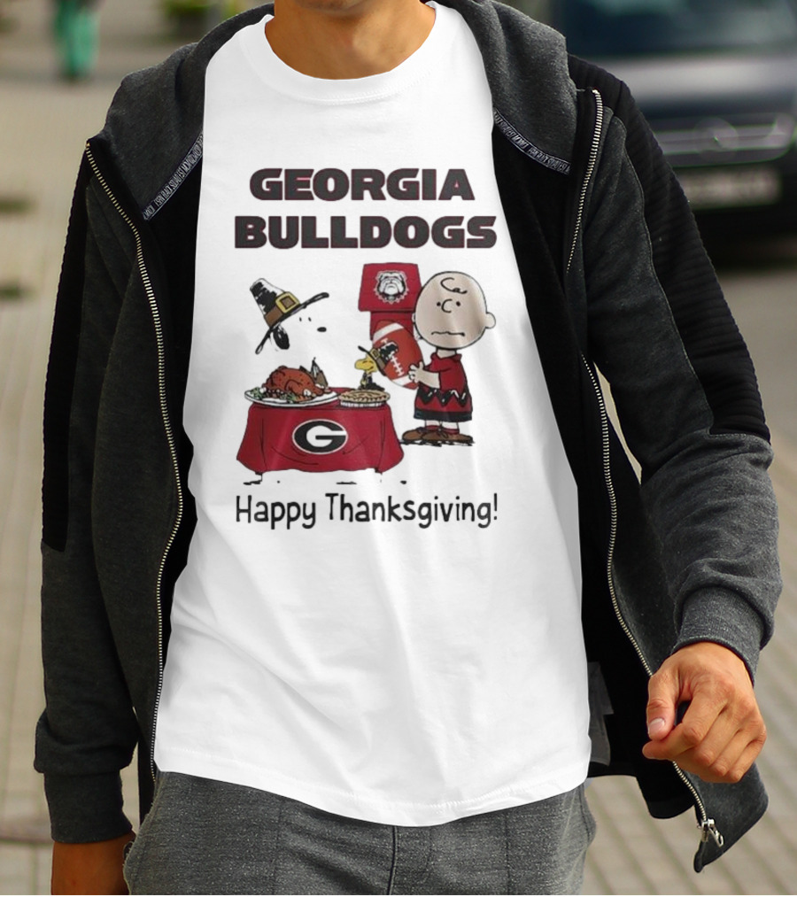 Georgia Bulldogs Peanuts Thanksgiving Celebrations Charlie Brown Football T-Shirt