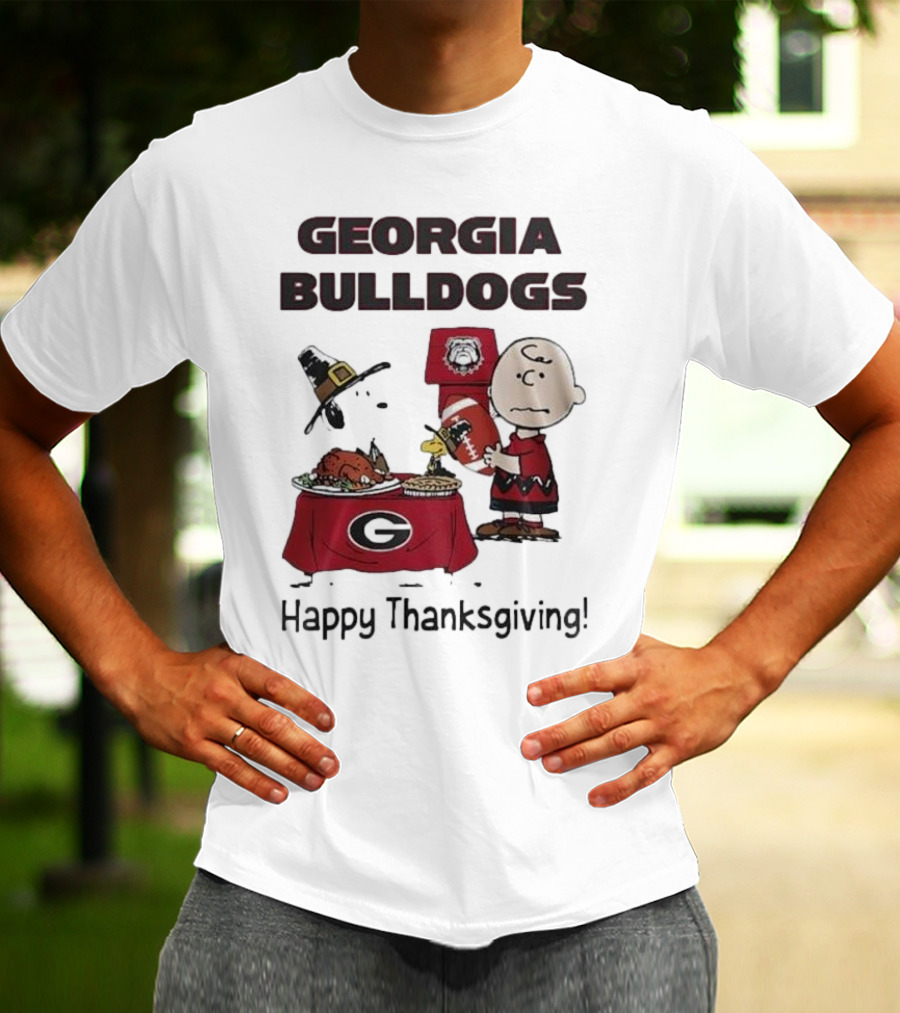 Georgia Bulldogs Peanuts Thanksgiving Celebrations Charlie Brown Football T-Shirt