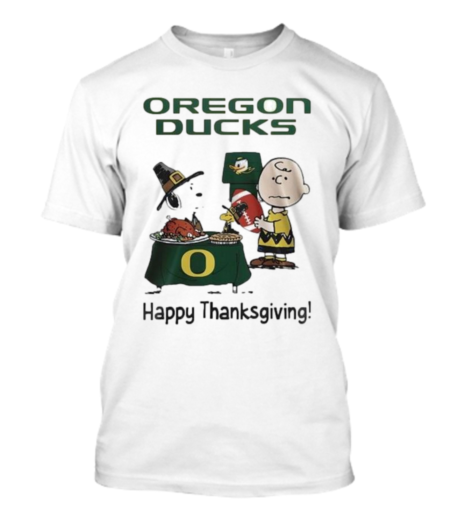 Oregon Ducks Peanuts Happy Thanksgiving Football T-Shirt
