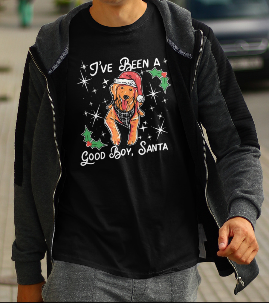 I’ve Been A Good Boy Santa Christmas Dog With Santa Hat And Holly T-Shirt