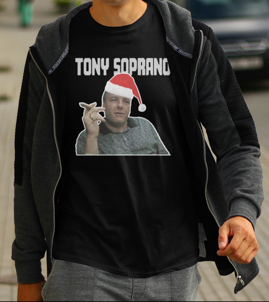 Tony Soprano Merry Fuhgeddaboudit Christmas Santa Hat T-Shirt
