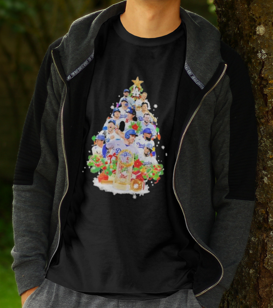 Los Angeles Dodgers Players Christmas Tree Trophy T-Shirt
