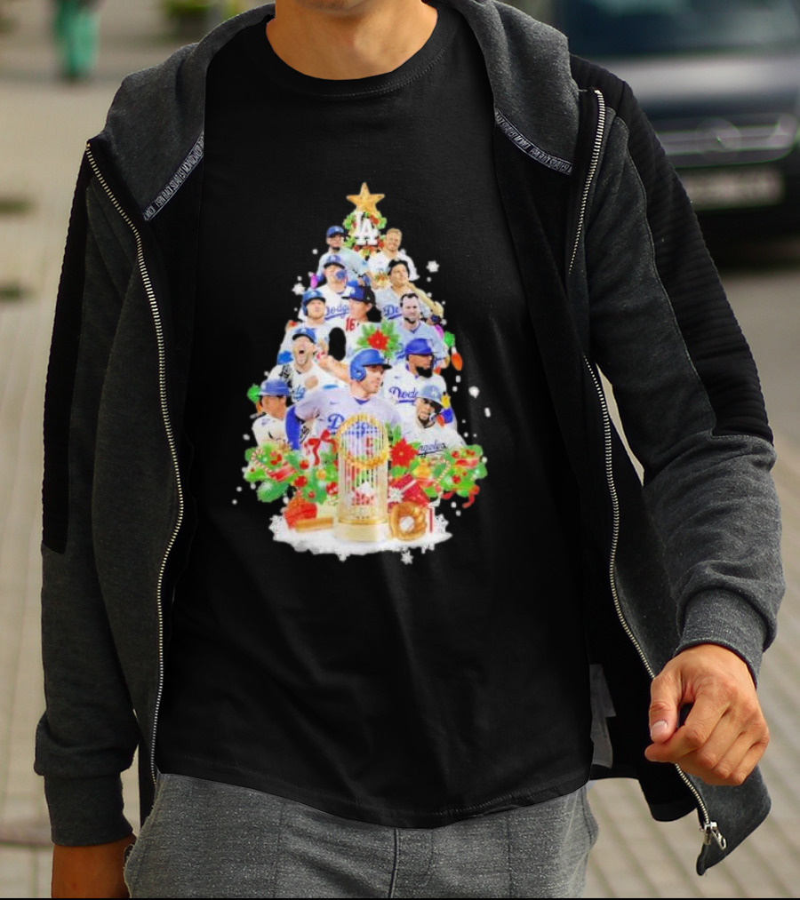 Los Angeles Dodgers Players Christmas Tree Trophy T-Shirt