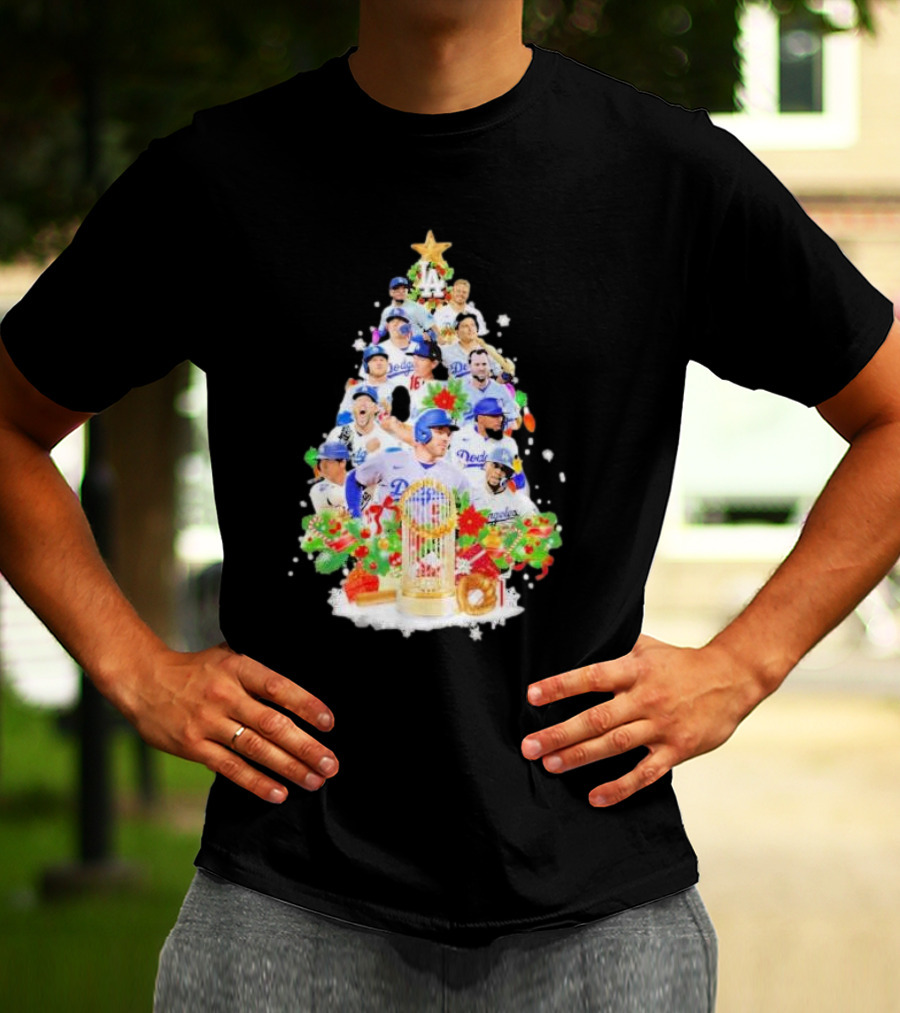 Los Angeles Dodgers Players Christmas Tree Trophy T-Shirt