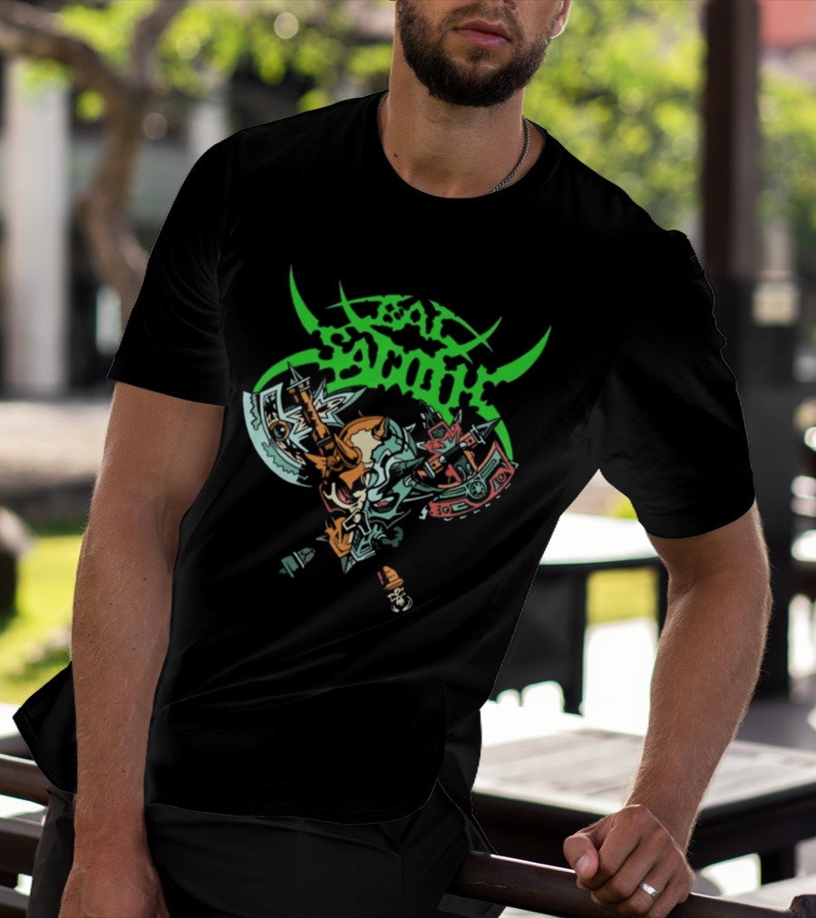 Bal-Sagoth Sigil Dual Skull With Swords And Axes Green And Red T-Shirt