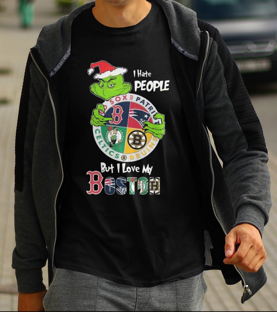 I Hate People But I Love My Sox Patriots Celtics Bruins Boston Christmas T-Shirt