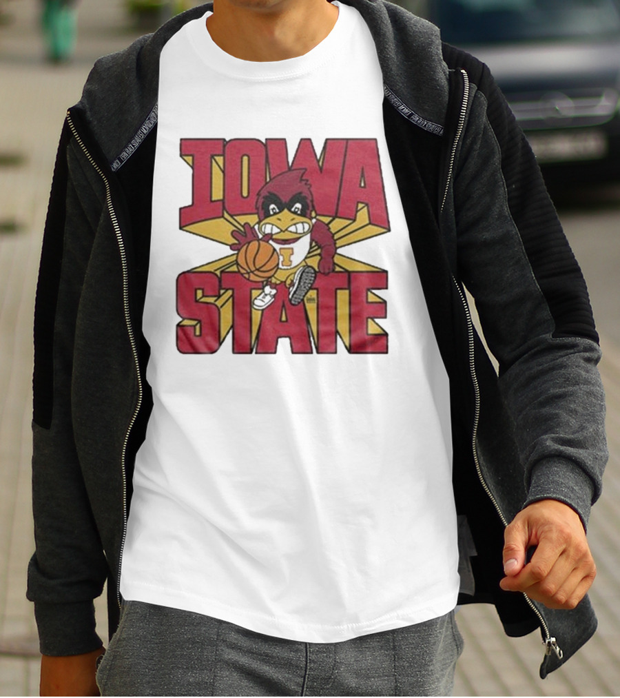 Iowa State Cyclones Basketball Mascot Dribbling Cartoon T-Shirt