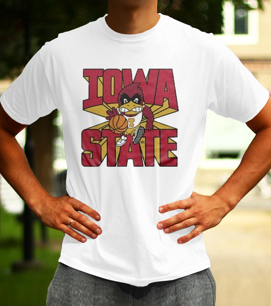 Iowa State Cyclones Basketball Mascot Dribbling Cartoon T-Shirt