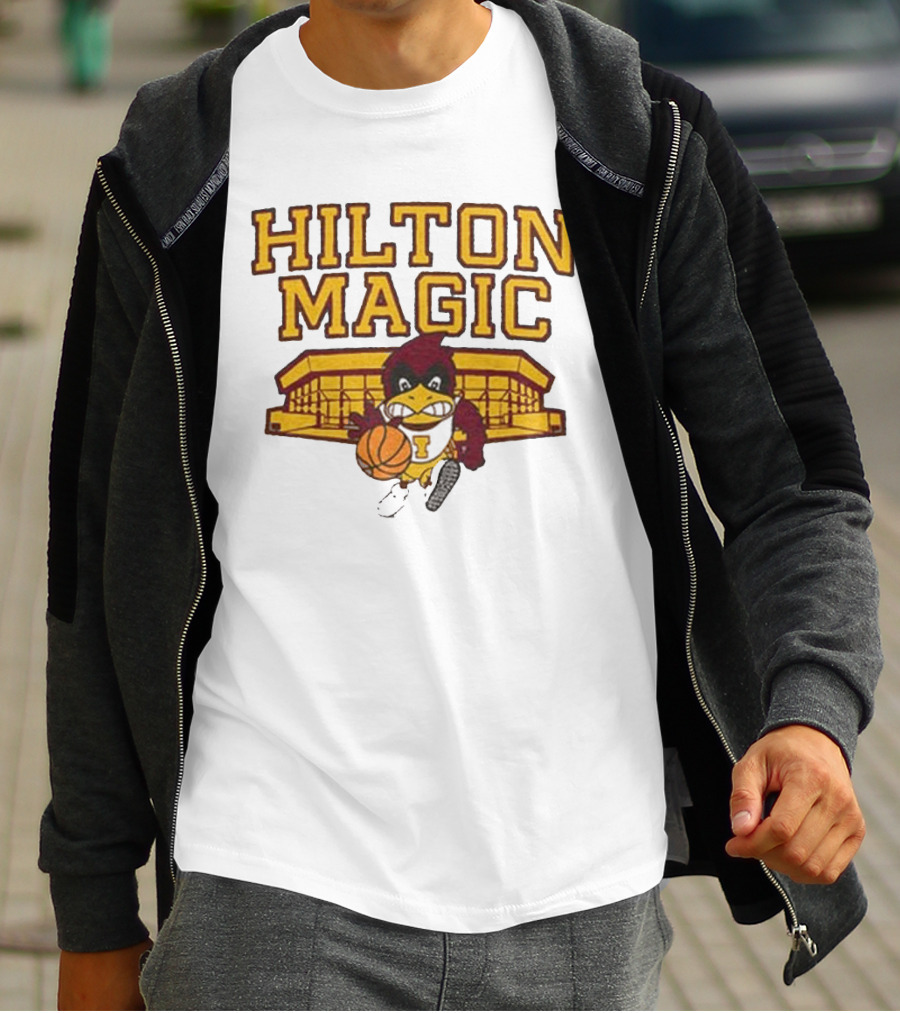 Iowa State Hilton Magic Cyclones Basketball Mascot With Hilton Coliseum T-Shirt