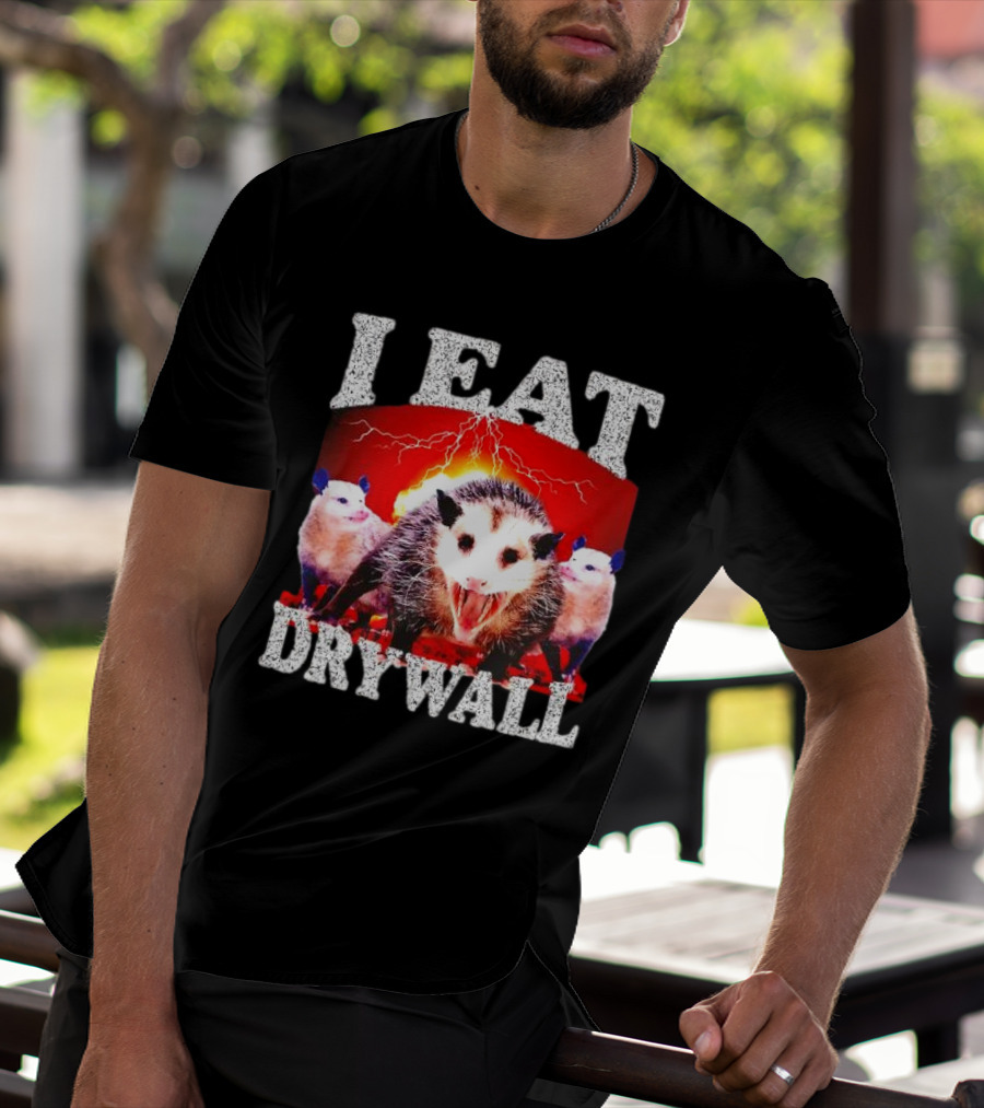 I Eat Drywall Opossum Trio Lightning Background T-Shirt