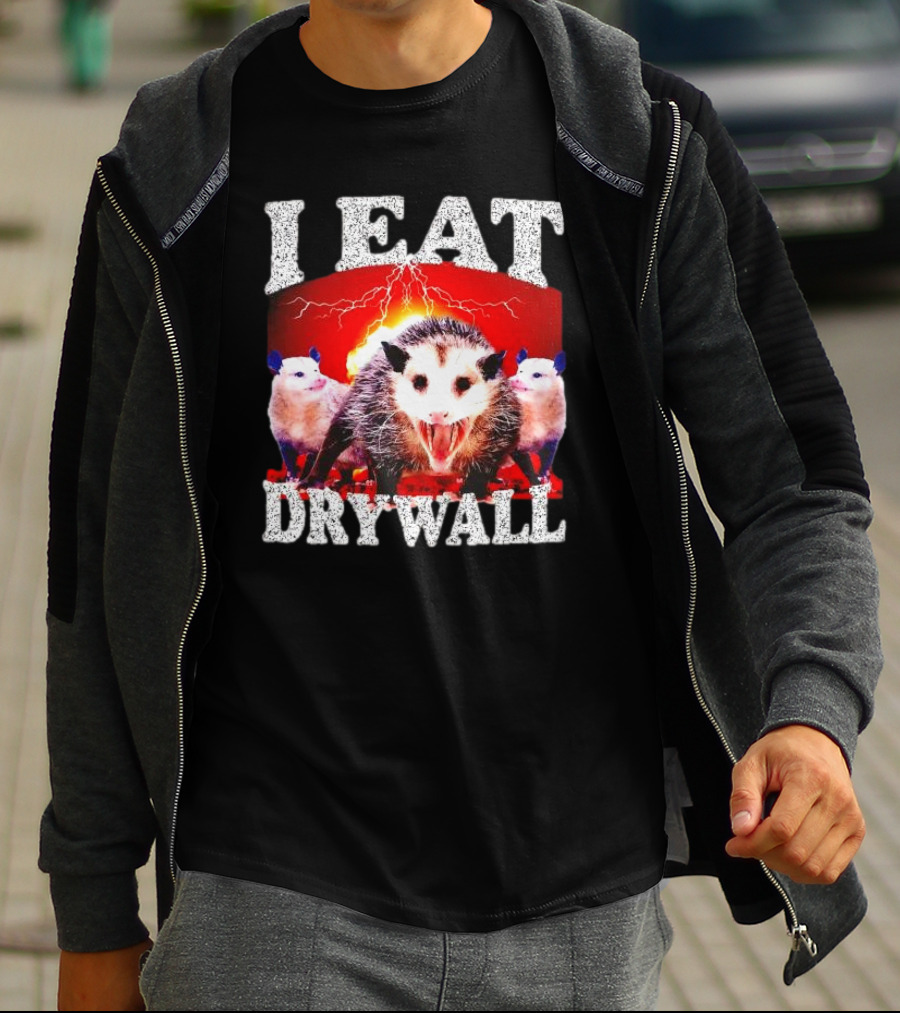 I Eat Drywall Opossum Trio Lightning Background T-Shirt