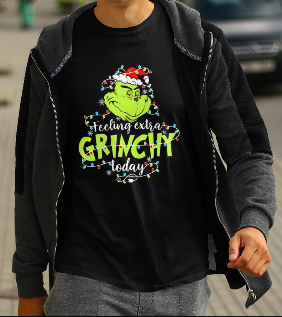 Feeling Extra Grinchy Today Santa Grinch With Christmas Lights T-Shirt
