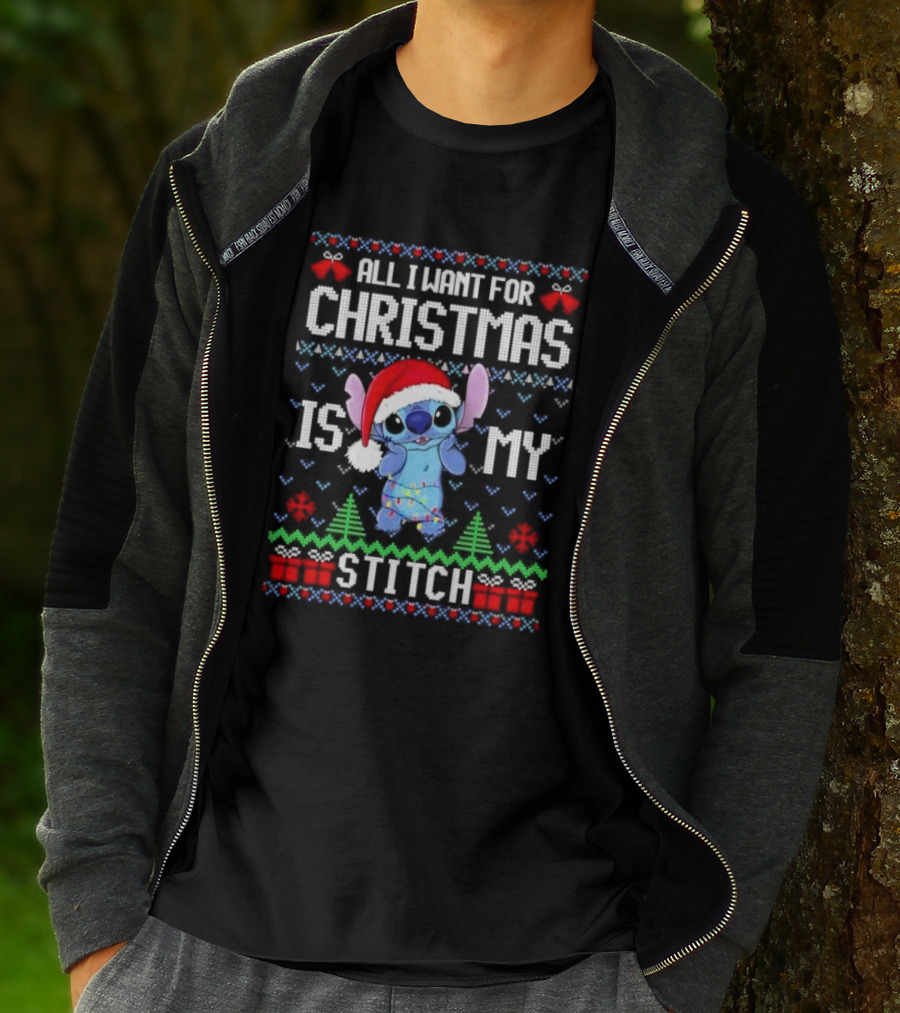 Santa Stitch All I Want For Christmas Is My Stitch Ugly Christmas T-Shirt