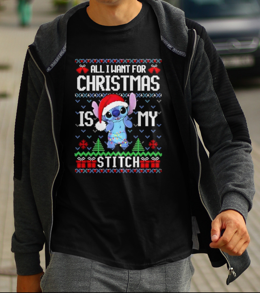 Santa Stitch All I Want For Christmas Is My Stitch Ugly Christmas T-Shirt